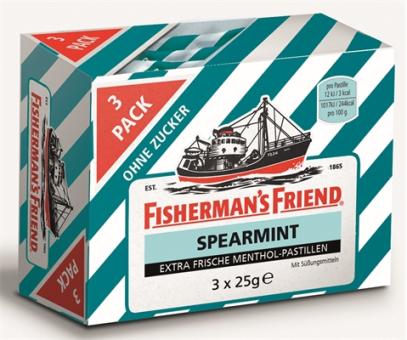 Fishermans Friend Spearmint ohne Zucker 3x25g 