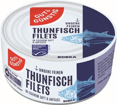MSC GUT+GÜNSTIG Thunfischfilets in eigenem Saft und Aufguss 195g 