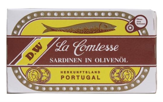 La Comtesse Sardinen mit Haut und Gräten in Olivenöl 120g 