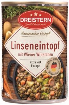 Dreistern Linseneintopf mit Wiener Würstchen 400g 