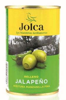 Jolca Oliven jalapeno Grüne Oliven mit Jalapeno Chilischoten gefüllt 300g 