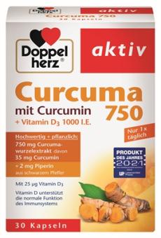 Doppelherz Curcuma 750 mit Curcumin+Vitamin D3 1000I.E. 30Kapseln 26,7g 