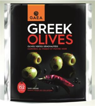 Gaea grüne Oliven ohne Stein Chili schwarzer Pfeffer 150g 